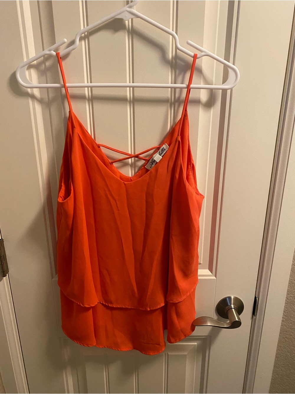 Annabella L Top Spaghetti Strap Tank Blouse Orange Shirt Large Lg Layered